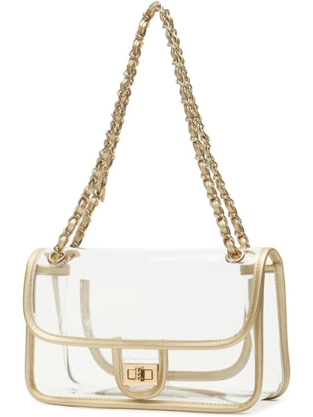 Clear PVC Handbag with Chain - Stadium Approved See-Through Purse for Concerts